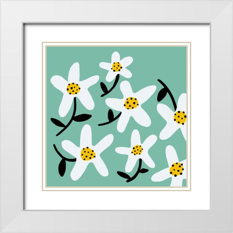 Daisy Rounds I White Modern Wood Framed Art Print with Double Matting by Ewer, Rebekah
