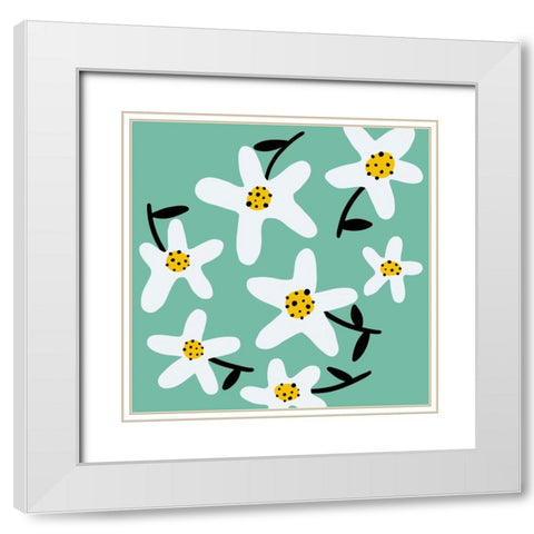 Daisy Rounds II White Modern Wood Framed Art Print with Double Matting by Ewer, Rebekah