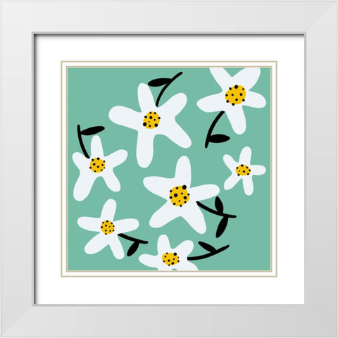 Daisy Rounds II White Modern Wood Framed Art Print with Double Matting by Ewer, Rebekah
