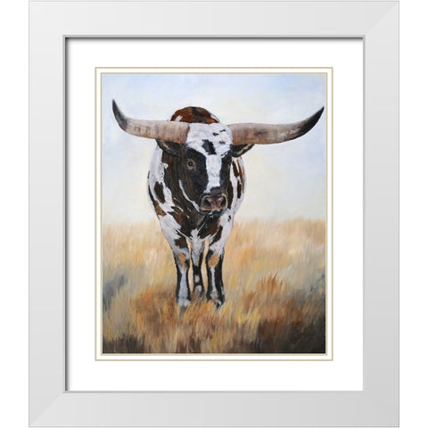 Longhorn Samurai I White Modern Wood Framed Art Print with Double Matting by Winkler, Kathy