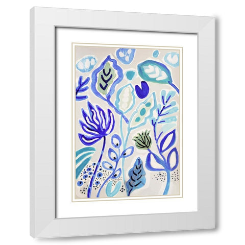 Leaves in Blue II White Modern Wood Framed Art Print with Double Matting by Fields, Karen