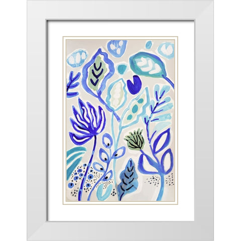 Leaves in Blue II White Modern Wood Framed Art Print with Double Matting by Fields, Karen