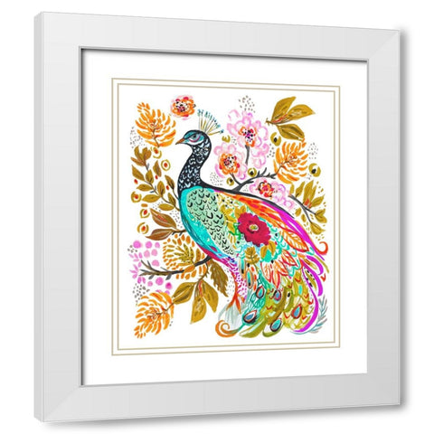 Sweet Peacock White Modern Wood Framed Art Print with Double Matting by Fields, Karen