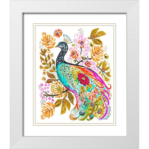Sweet Peacock White Modern Wood Framed Art Print with Double Matting by Fields, Karen