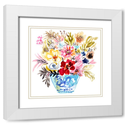 Small Blue Vase White Modern Wood Framed Art Print with Double Matting by Fields, Karen