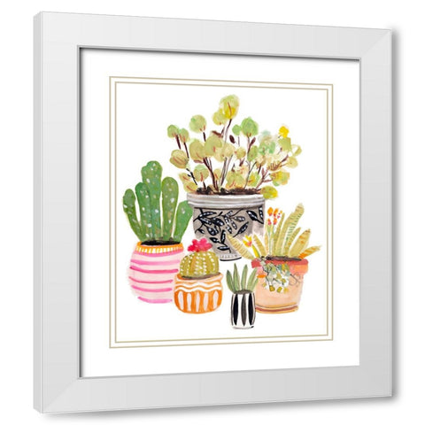 Plant Garden I White Modern Wood Framed Art Print with Double Matting by Fields, Karen