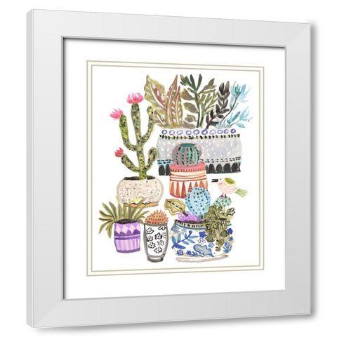 Plant Garden II White Modern Wood Framed Art Print with Double Matting by Fields, Karen