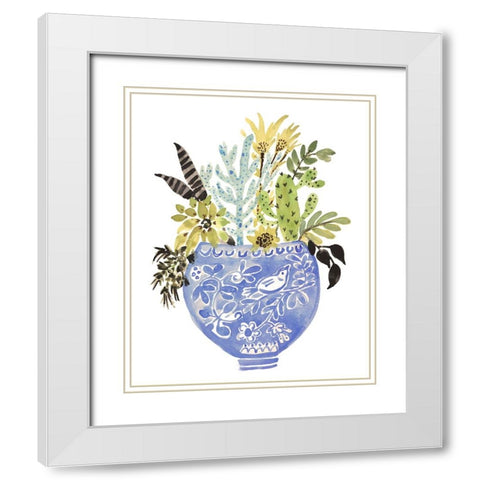 Delft Bird Vase White Modern Wood Framed Art Print with Double Matting by Fields, Karen
