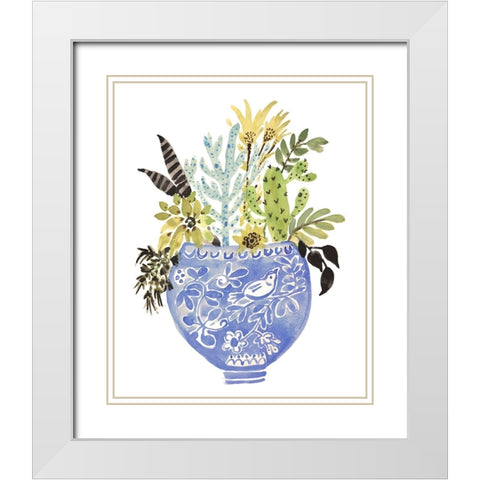 Delft Bird Vase White Modern Wood Framed Art Print with Double Matting by Fields, Karen