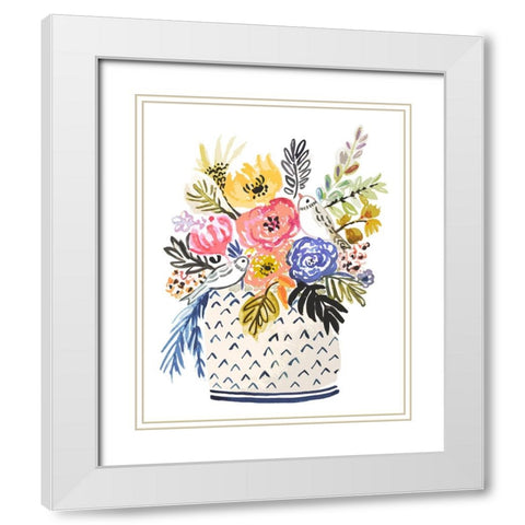 Cottage Bird Vase White Modern Wood Framed Art Print with Double Matting by Fields, Karen