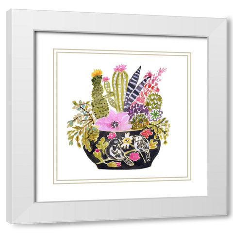 Black Bird Vase White Modern Wood Framed Art Print with Double Matting by Fields, Karen