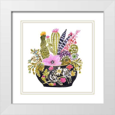 Black Bird Vase White Modern Wood Framed Art Print with Double Matting by Fields, Karen