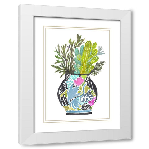Painted Vase With Cactus White Modern Wood Framed Art Print with Double Matting by Fields, Karen