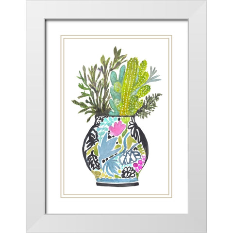 Painted Vase With Cactus White Modern Wood Framed Art Print with Double Matting by Fields, Karen