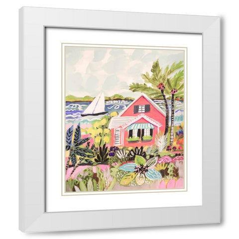Coastal Pink Cabin White Modern Wood Framed Art Print with Double Matting by Fields, Karen