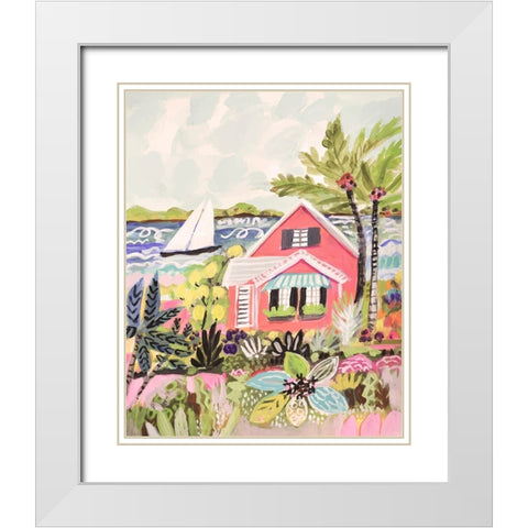 Coastal Pink Cabin White Modern Wood Framed Art Print with Double Matting by Fields, Karen