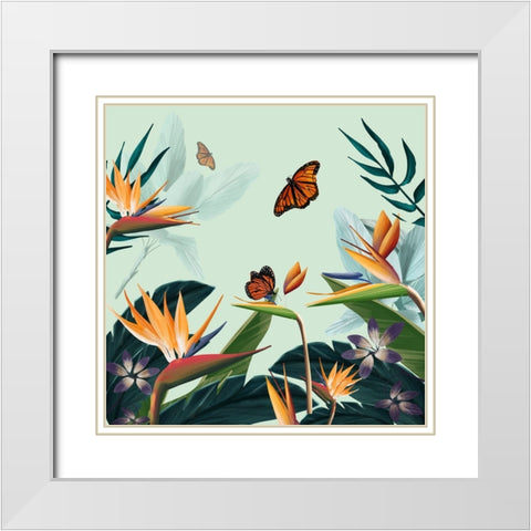 Tropical Flowers I White Modern Wood Framed Art Print with Double Matting by Arctic Frame