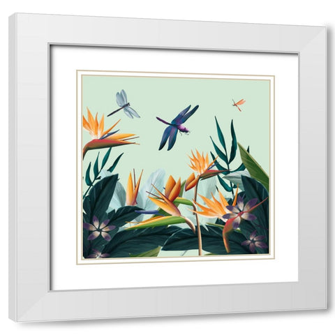 Tropical Flowers III White Modern Wood Framed Art Print with Double Matting by Arctic Frame