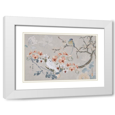 Chinoiserie With Birds White Modern Wood Framed Art Print with Double Matting by Haase, Andrea