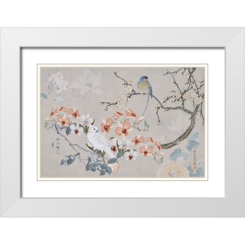Chinoiserie With Birds White Modern Wood Framed Art Print with Double Matting by Haase, Andrea