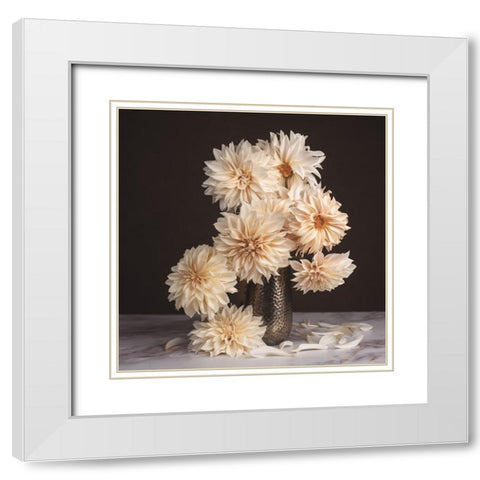 A Dahlia Cascade White Modern Wood Framed Art Print with Double Matting by McLean, Leah