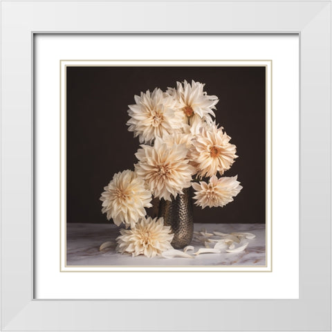 A Dahlia Cascade White Modern Wood Framed Art Print with Double Matting by McLean, Leah