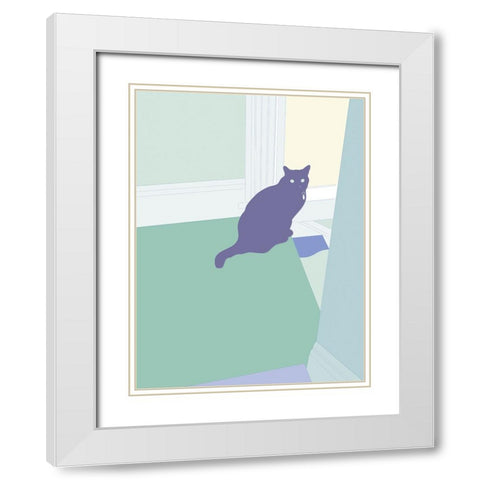 Curious Cat  I White Modern Wood Framed Art Print with Double Matting by Weiss, Richard