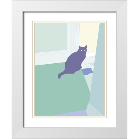 Curious Cat  I White Modern Wood Framed Art Print with Double Matting by Weiss, Richard