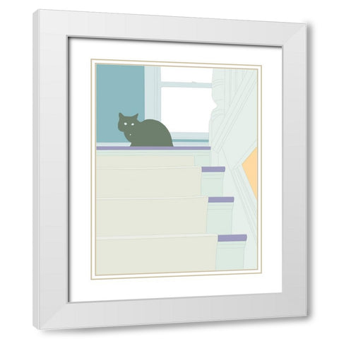 Curious Cat  V White Modern Wood Framed Art Print with Double Matting by Weiss, Richard