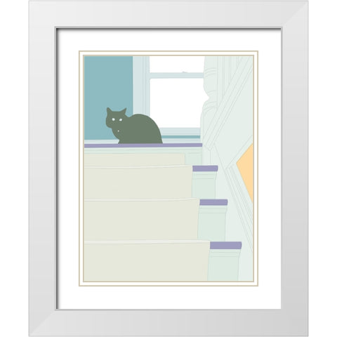 Curious Cat  V White Modern Wood Framed Art Print with Double Matting by Weiss, Richard
