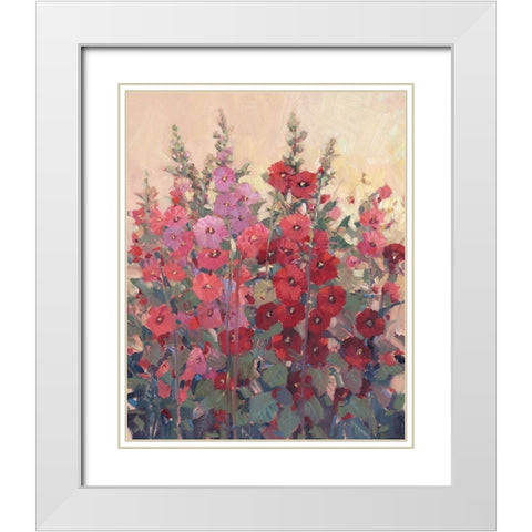 Hollyhocks in a Row I White Modern Wood Framed Art Print with Double Matting by OToole, Tim