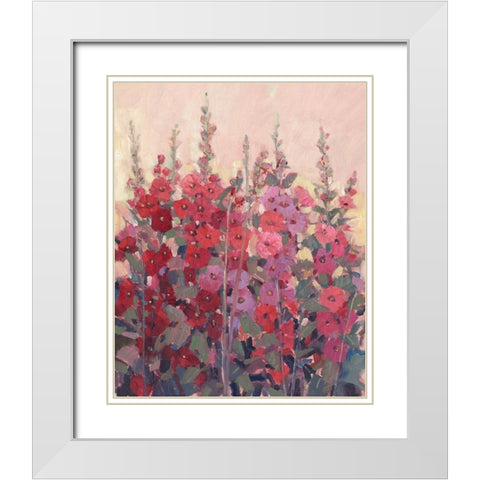 Hollyhocks in a Row II White Modern Wood Framed Art Print with Double Matting by OToole, Tim