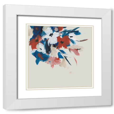 Indigo and Crimson Blooms II White Modern Wood Framed Art Print with Double Matting by Wang, Melissa