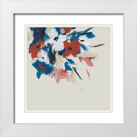 Indigo and Crimson Blooms II White Modern Wood Framed Art Print with Double Matting by Wang, Melissa