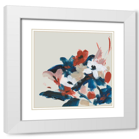 Indigo and Crimson Blooms IV White Modern Wood Framed Art Print with Double Matting by Wang, Melissa