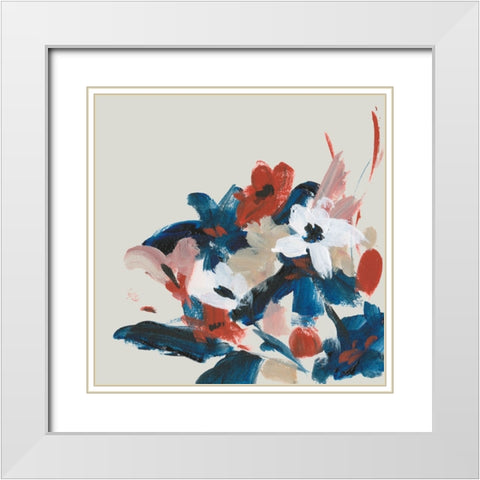Indigo and Crimson Blooms IV White Modern Wood Framed Art Print with Double Matting by Wang, Melissa