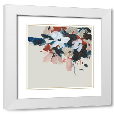 Indigo and Crimson Blooms V White Modern Wood Framed Art Print with Double Matting by Wang, Melissa