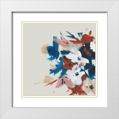 Indigo and Crimson Blooms VI White Modern Wood Framed Art Print with Double Matting by Wang, Melissa