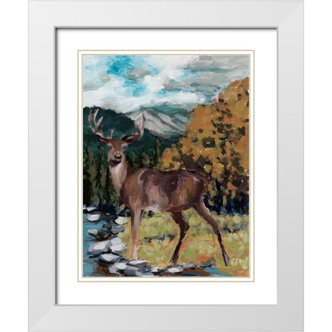 Stag in the Wild I White Modern Wood Framed Art Print with Double Matting by Wang, Melissa