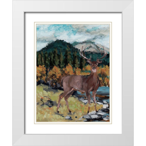 Stag in the Wild II White Modern Wood Framed Art Print with Double Matting by Wang, Melissa