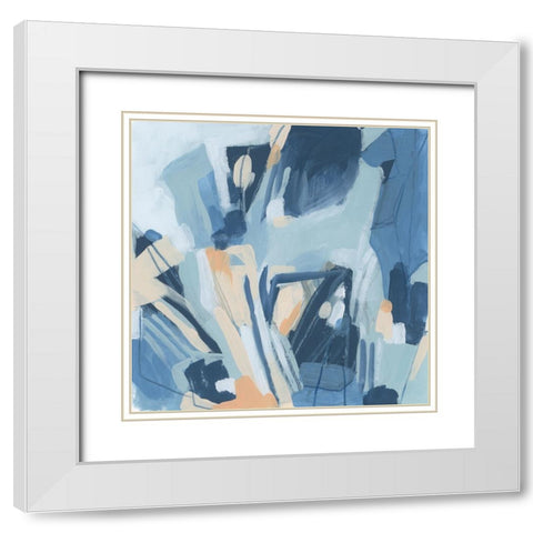 Blue Elipses II White Modern Wood Framed Art Print with Double Matting by Vess, June Erica