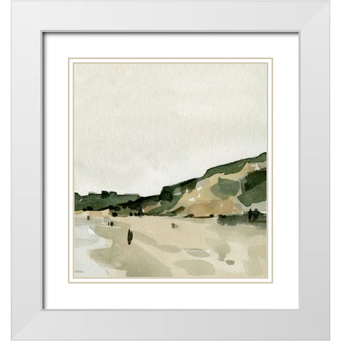 Custom Beachside Walk I - Vertical White Modern Wood Framed Art Print with Double Matting by Caroline, Emma