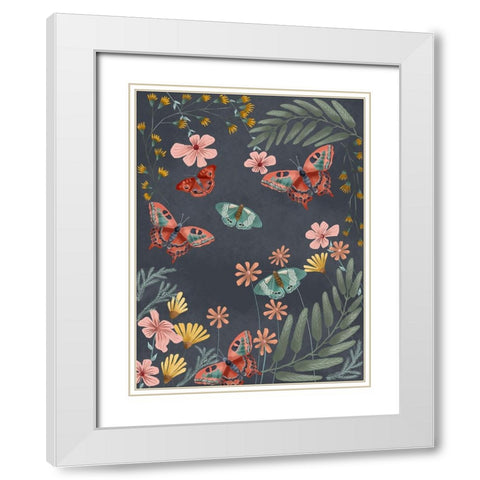 Butterfly Night II White Modern Wood Framed Art Print with Double Matting by Moore, Regina