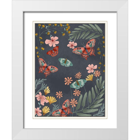 Butterfly Night II White Modern Wood Framed Art Print with Double Matting by Moore, Regina