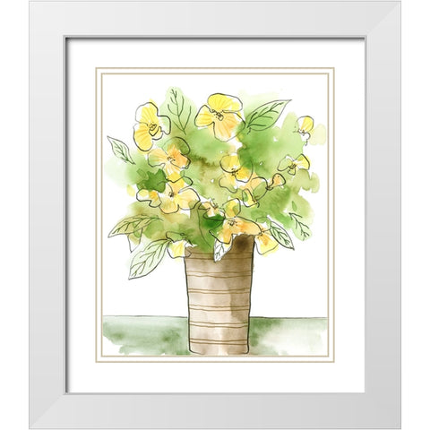 Yellow Bouquet I White Modern Wood Framed Art Print with Double Matting by Moore, Regina