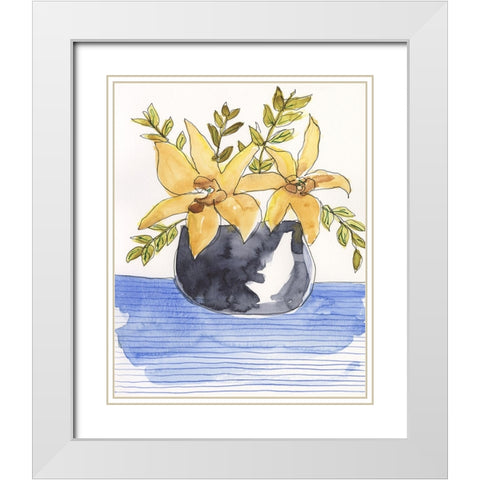 Ochre Blooms I White Modern Wood Framed Art Print with Double Matting by Moore, Regina