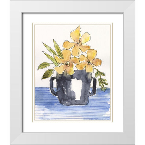 Ochre Blooms II White Modern Wood Framed Art Print with Double Matting by Moore, Regina