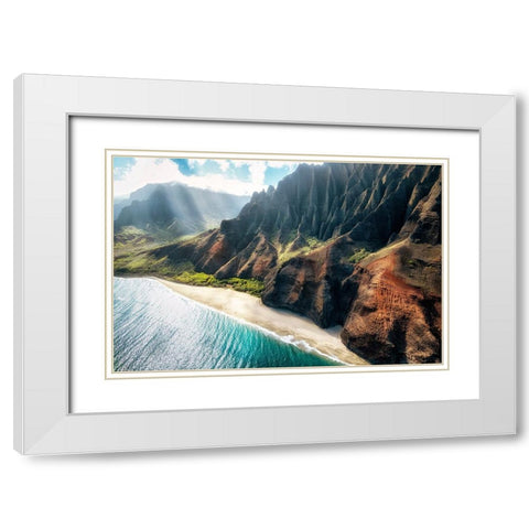 Na Pali Light I White Modern Wood Framed Art Print with Double Matting by Head, Danny