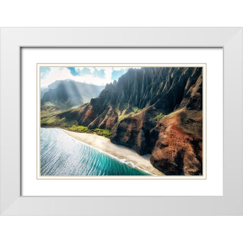 Na Pali Light I White Modern Wood Framed Art Print with Double Matting by Head, Danny