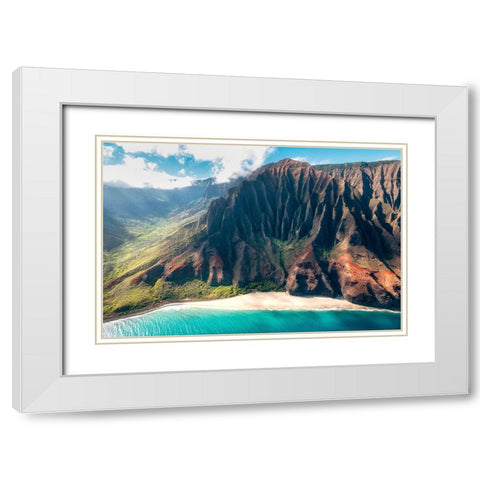 Na Pali Light II White Modern Wood Framed Art Print with Double Matting by Head, Danny